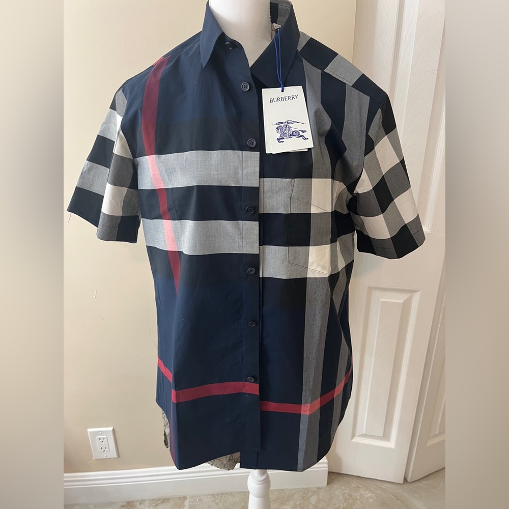 Burberry Blue, Black and Gray Button Down